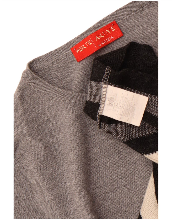 Damski sweter z dekoltem w łódkę Perte by Krizia UK 14 w średnie szare paski