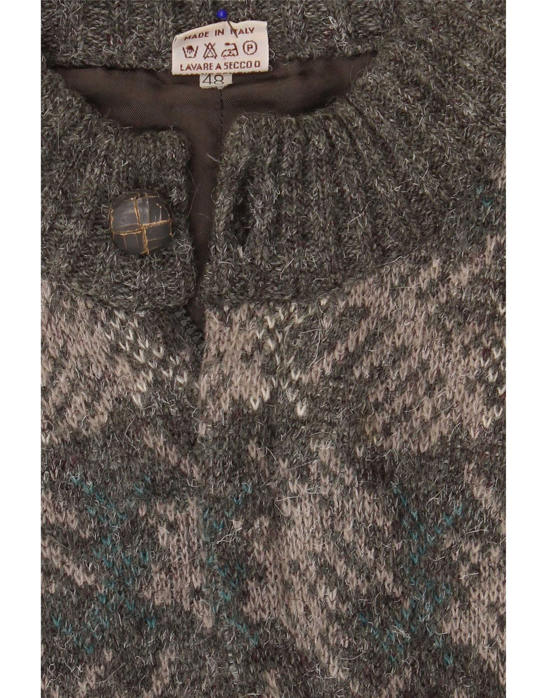 Sweter męski w stylu vintage IT 48 Średni szary geometryczny