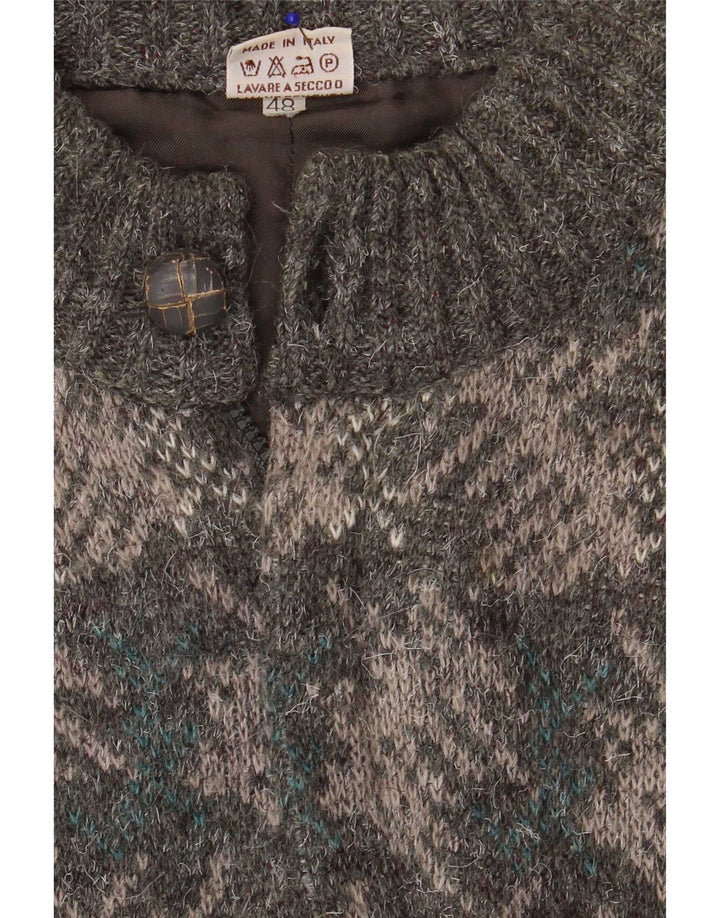 Sweter męski w stylu vintage IT 48 Średni szary geometryczny