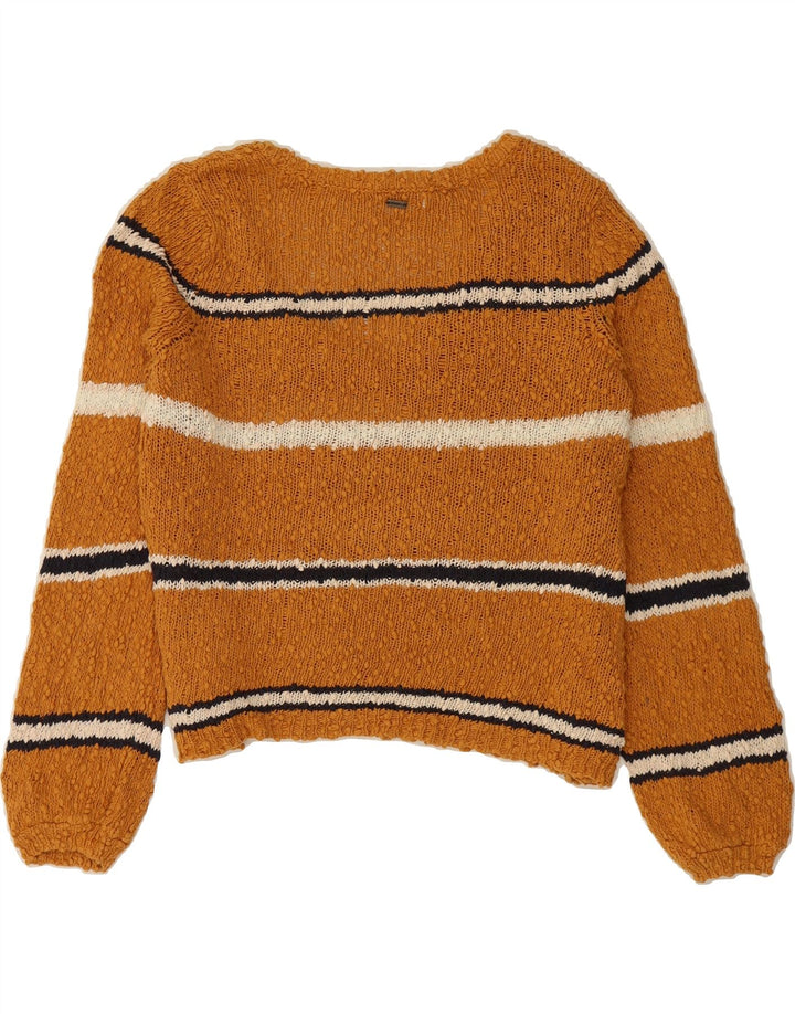 O'NEILL Womens Oversized V-Neck Jumper Sweater UK 16 Large Brown Striped Vintage O'Neill and Second-Hand O'Neill from Messina Hembry 