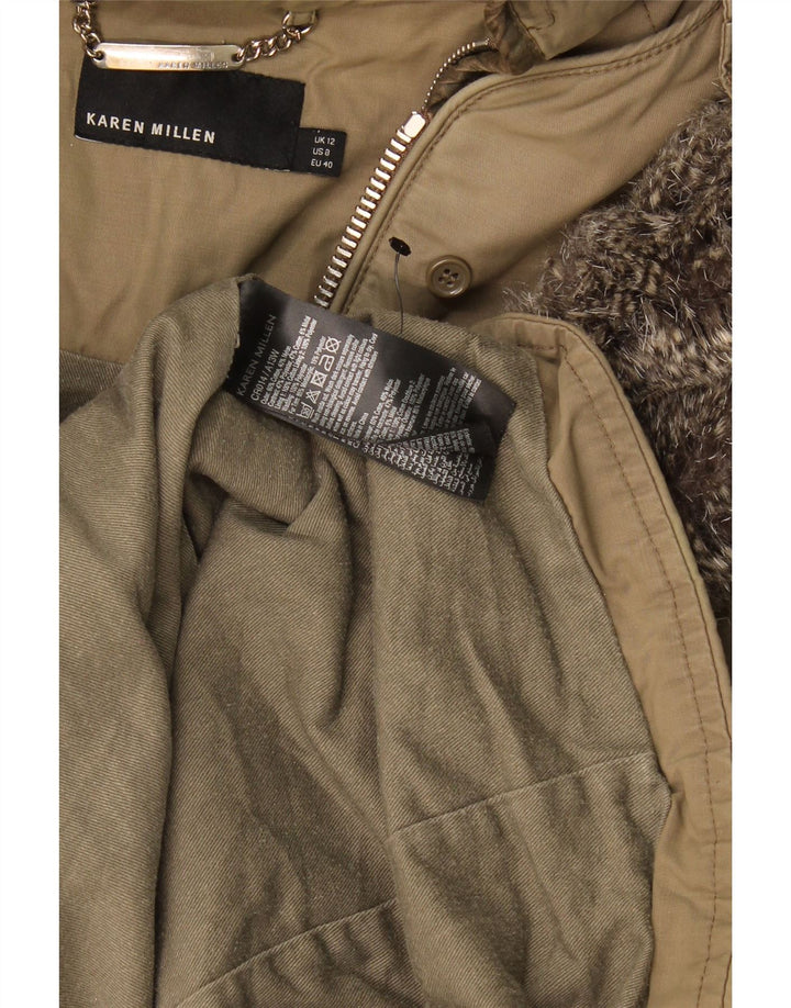 Karen Millen Damska kurtka parka z kapturem UK 12, średni khaki, poliester