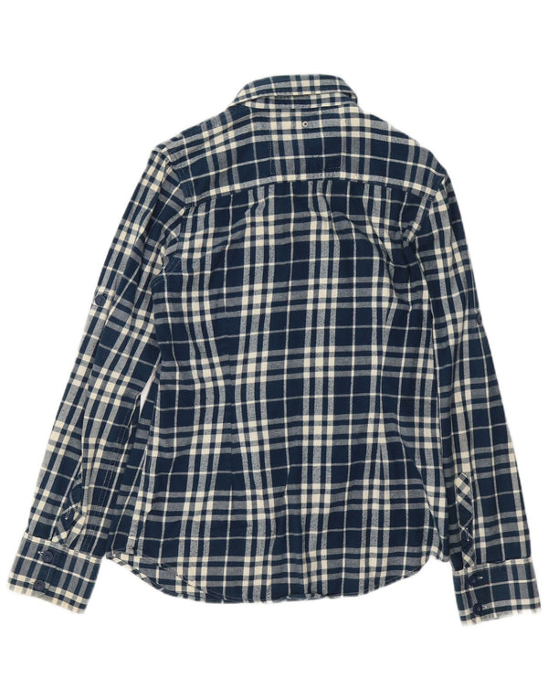 Damska koszula flanelowa Superdry UK 14, duża, bawełniana, granatowa w kratę