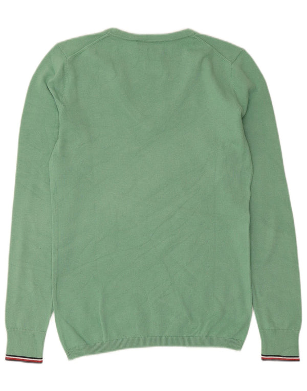 Damski sweter Tommy Hilfiger z dekoltem w kształcie litery V, UK 6 XS, zielony, bawełniany