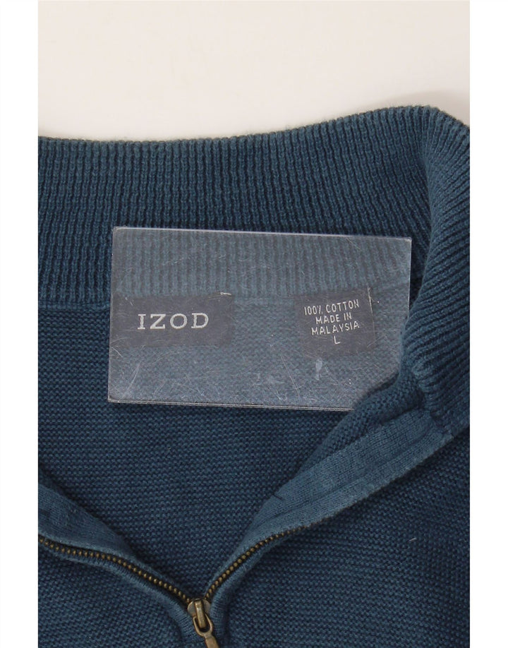 Izod Męski sweter z zamkiem błyskawicznym, duży, niebieski, bawełniany