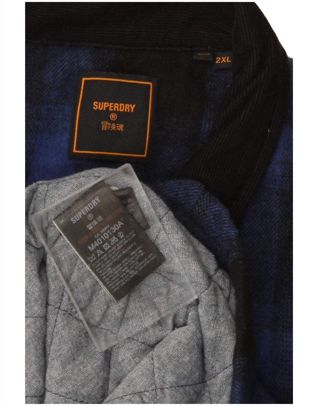 SUPERDRY Męska koszula wierzchnia flanelowa 2XL granatowa wełniana w kratę