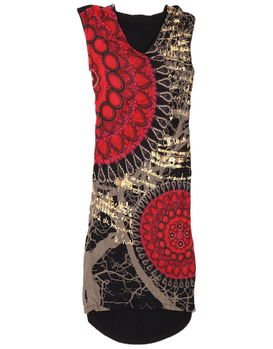 Designerska damska sukienka maxi w abstrakcyjny wzór UK 14, duża, wielobarwna