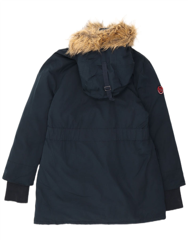 Damski ocieplany płaszcz z kapturem Superdry UK 16, duży, granatowy, poliester