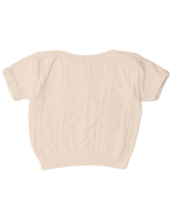 Vintage damski sweter z krótkim rękawem i dekoltem w łódkę UK 14, duży biały