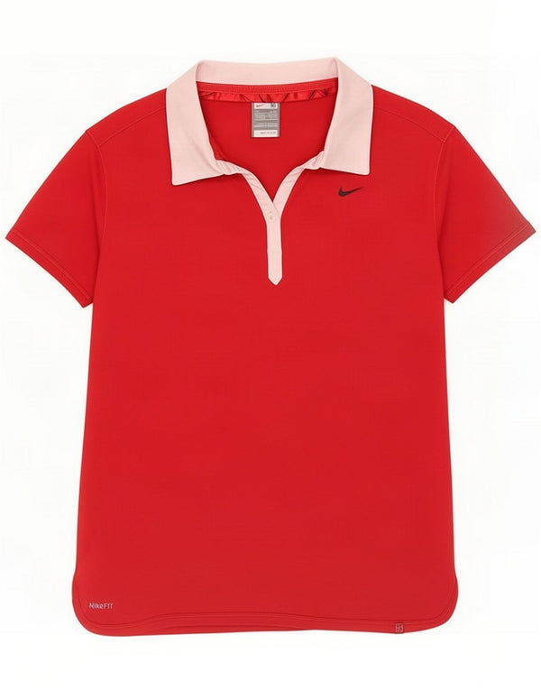 Nike Womens Rugby Polo Shirt UK 10/12 Medium Red Cotton