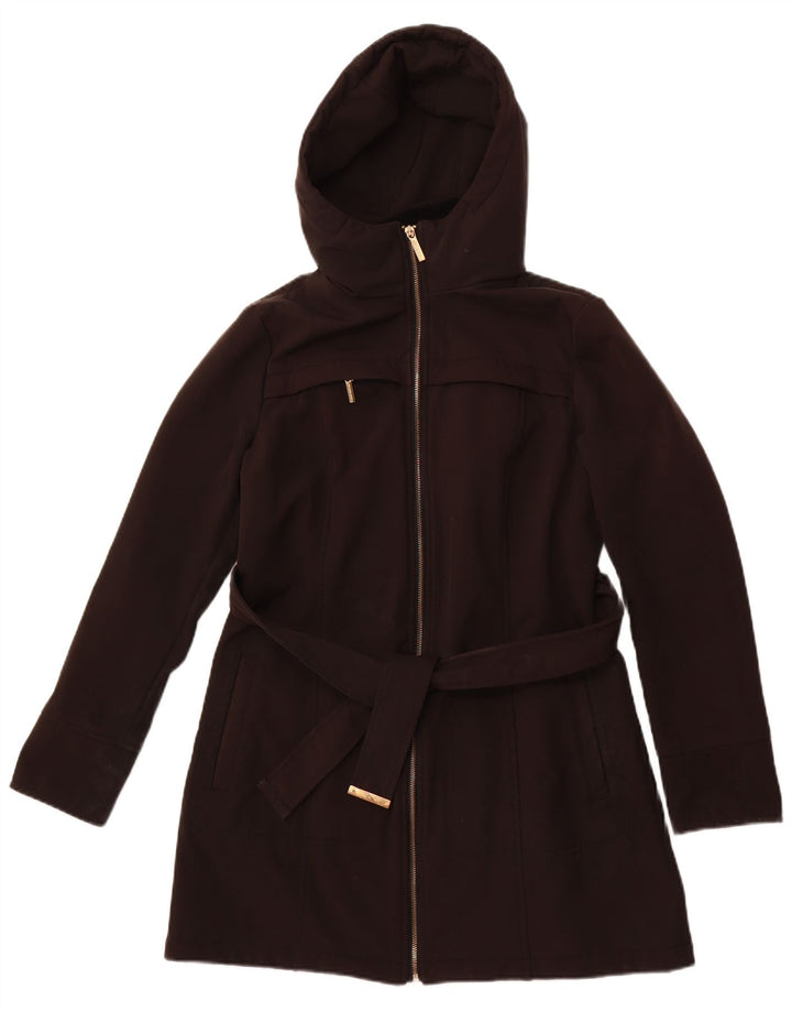 MICHAEL KORS Womens Hooded Overcoat UK 14 Medium Black Polyester