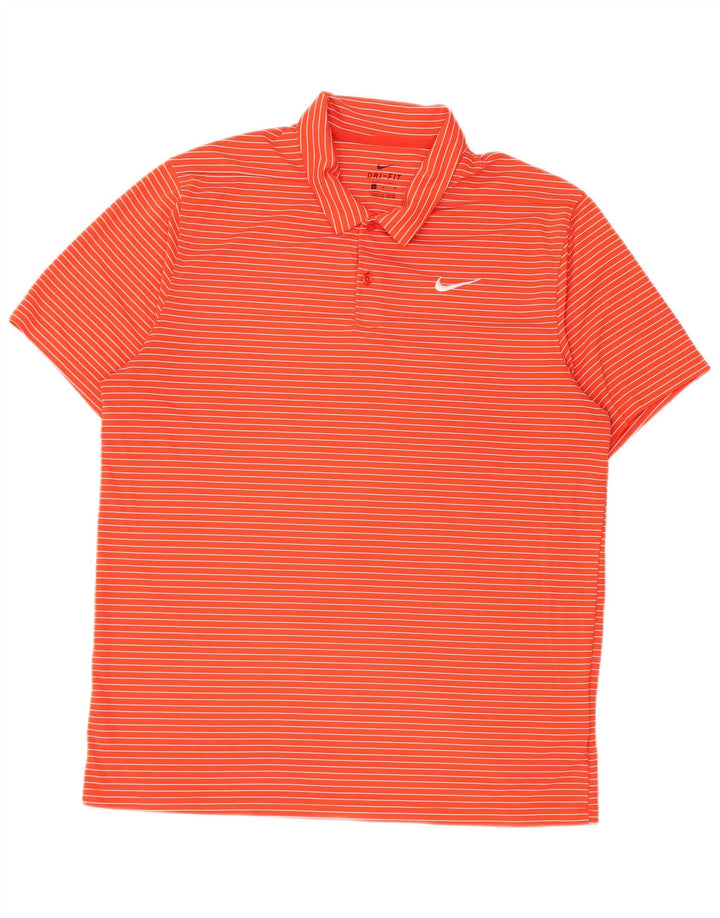 Męska koszulka polo Nike Dri Fit, duża, pomarańczowa, poliestrowa w prążki