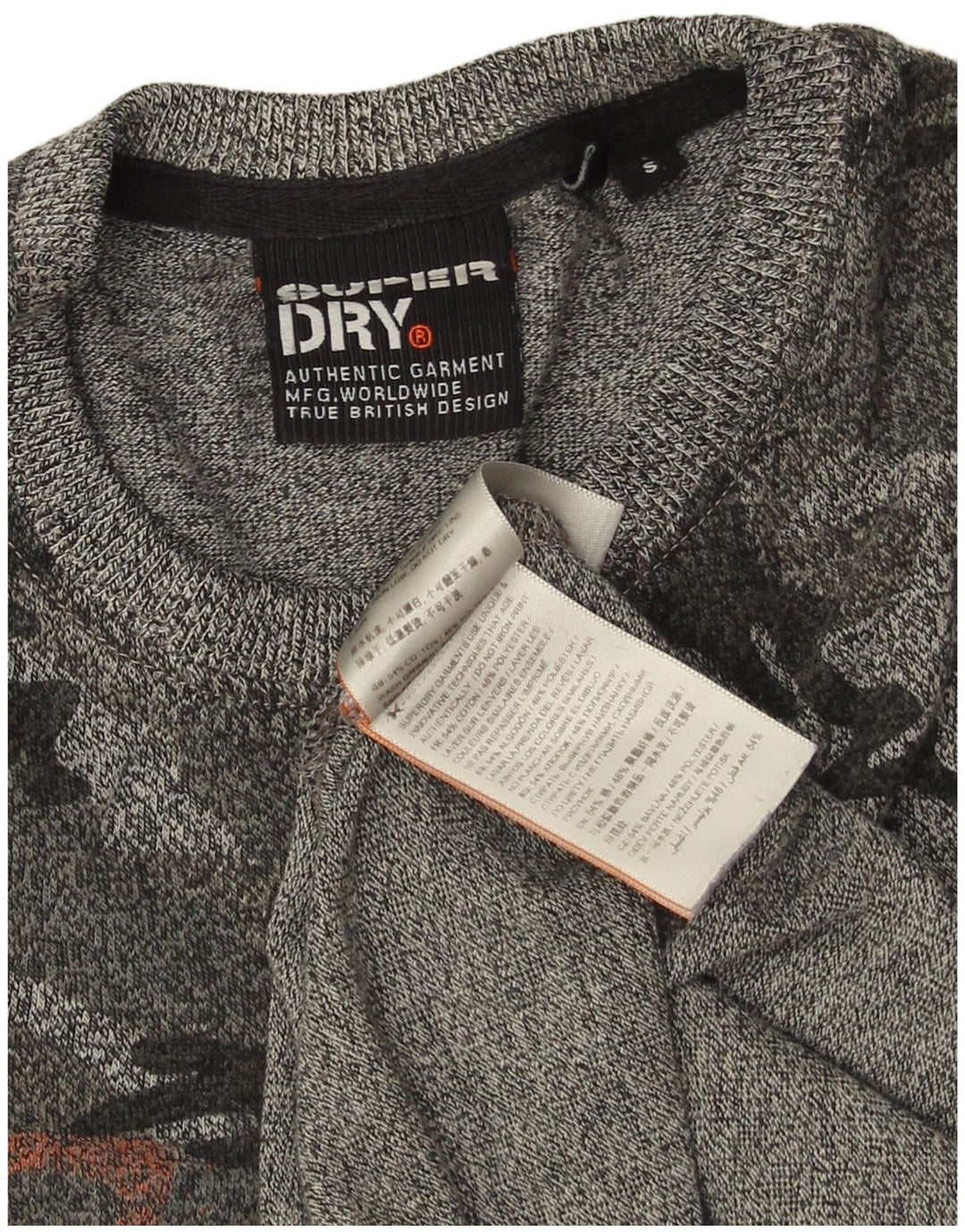 SUPERDRY Męski T-shirt z grafiką, mały, szary, bawełniany kamuflaż