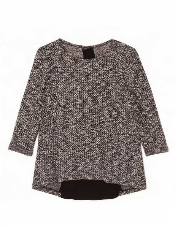 Marks & Spencer Damska bluzka z rękawem 3/4, UK 8, mała, czarna, nakrapiana
