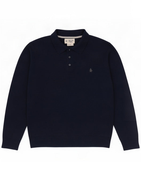 Penguin Chłopięcy sweter polo z dekoltem 15-16 lat XL Granatowy Wełna Merino
