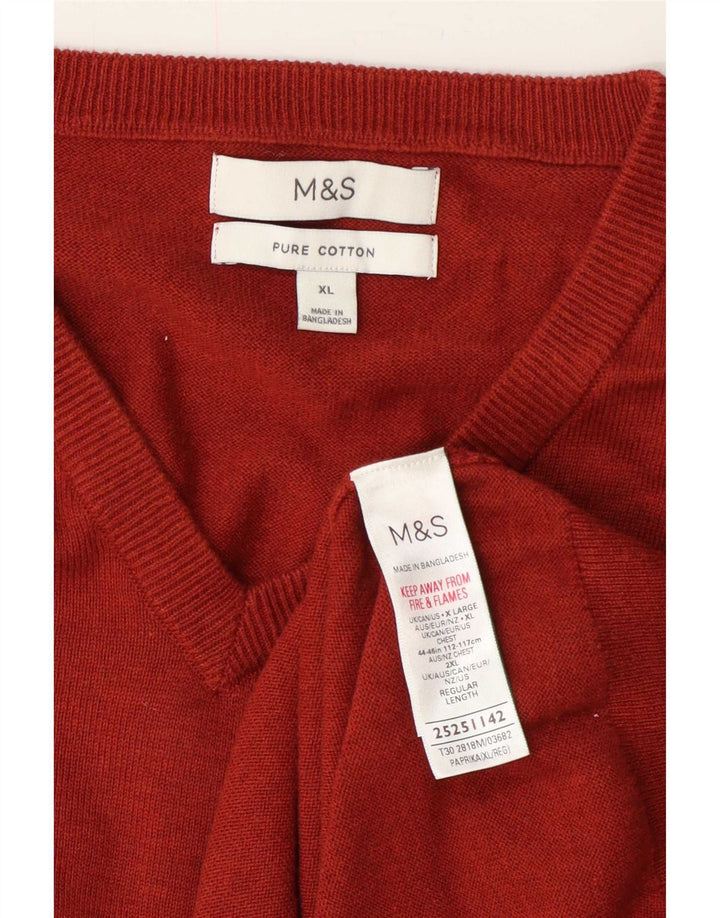 Marks & Spencer Męski sweter z dekoltem w kształcie litery V, XL, czerwony, bawełniany