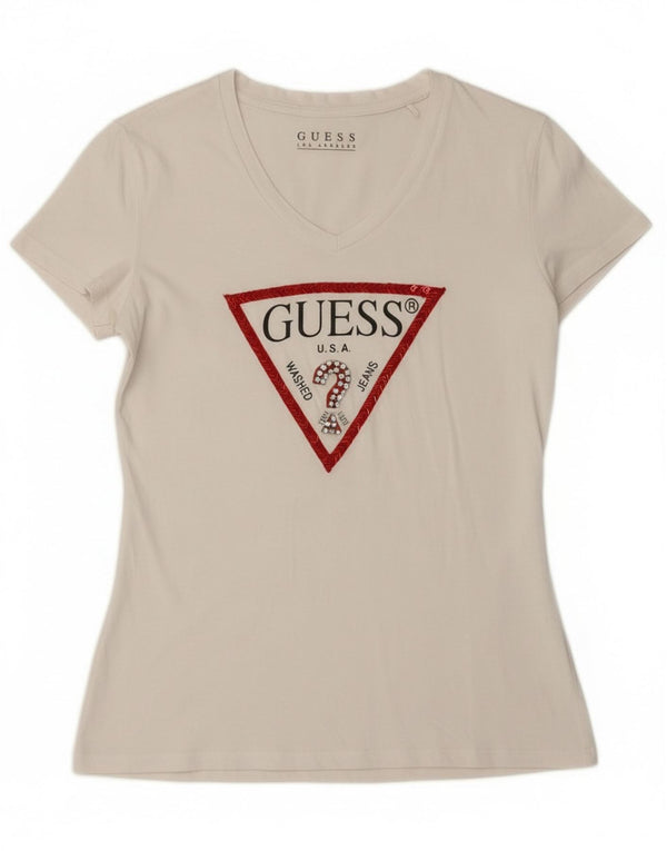 Damska koszulka graficzna Guess Top UK 12 Medium White
