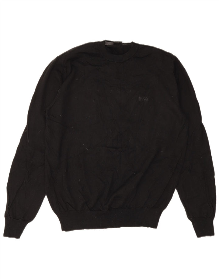 Męski sweter z okrągłym dekoltem HUGO BOSS XL, czarna dziewicza wełna