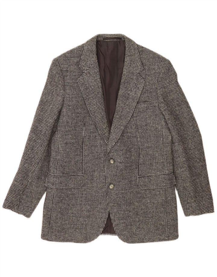 Męska marynarka zapinana na 2 guziki Harris Tweed UK 38 w średnią szarą kratkę