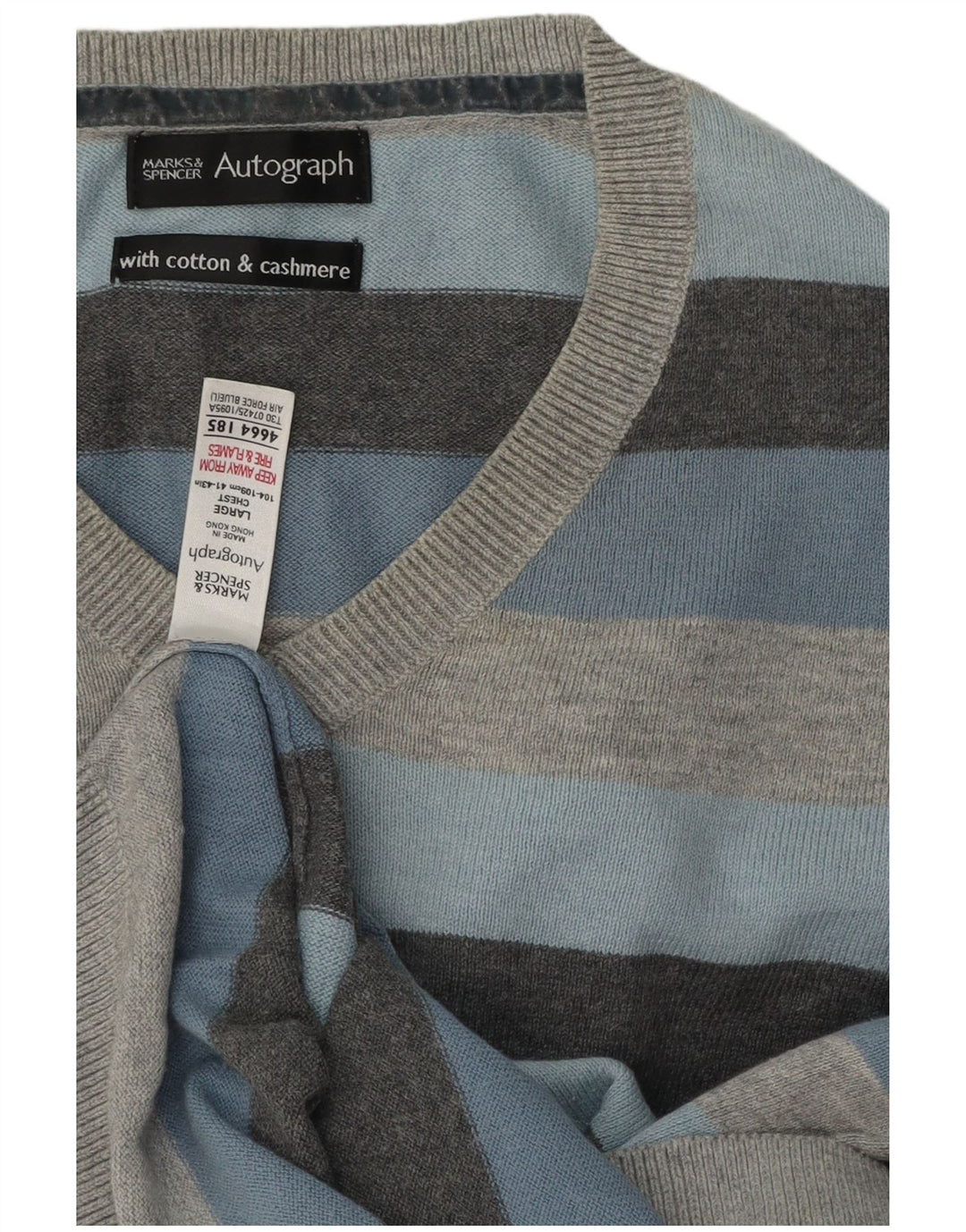 Marks & Spencer Męski sweter z dekoltem w kształcie litery V, z autografem, w duże szare paski