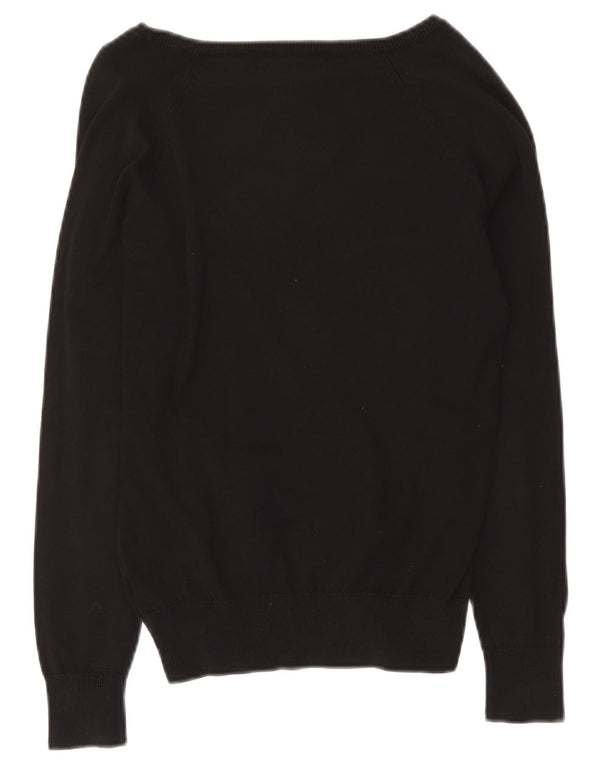 Sweter damski Zara z dekoltem w kształcie litery V, UK 12, średni czarny, bawełniany