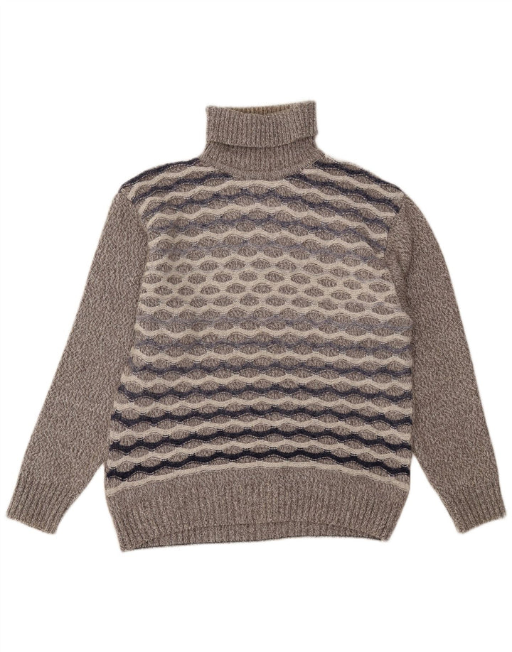 Vintage męski sweter z golfem, duży, szary, wełniany w paski