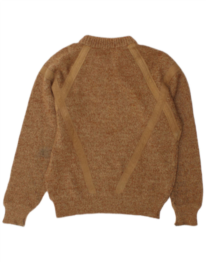 Vintage męski sweter z wycięciem pod szyją, duży, beżowy, nakrapiany