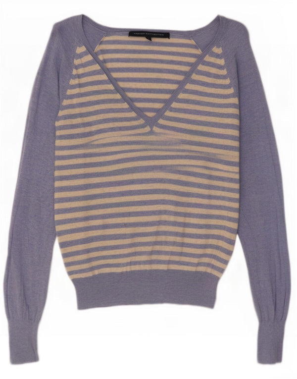 Sweter damski French Connection z dekoltem w kształcie litery V, UK 14, duże niebieskie paski