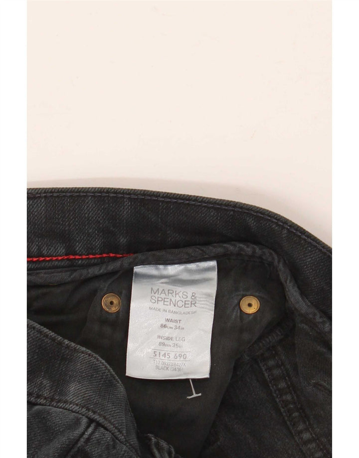 Marks & Spencer Męskie niebieskie dżinsy Harbor Straight W34 L35 Czarne bawełniane