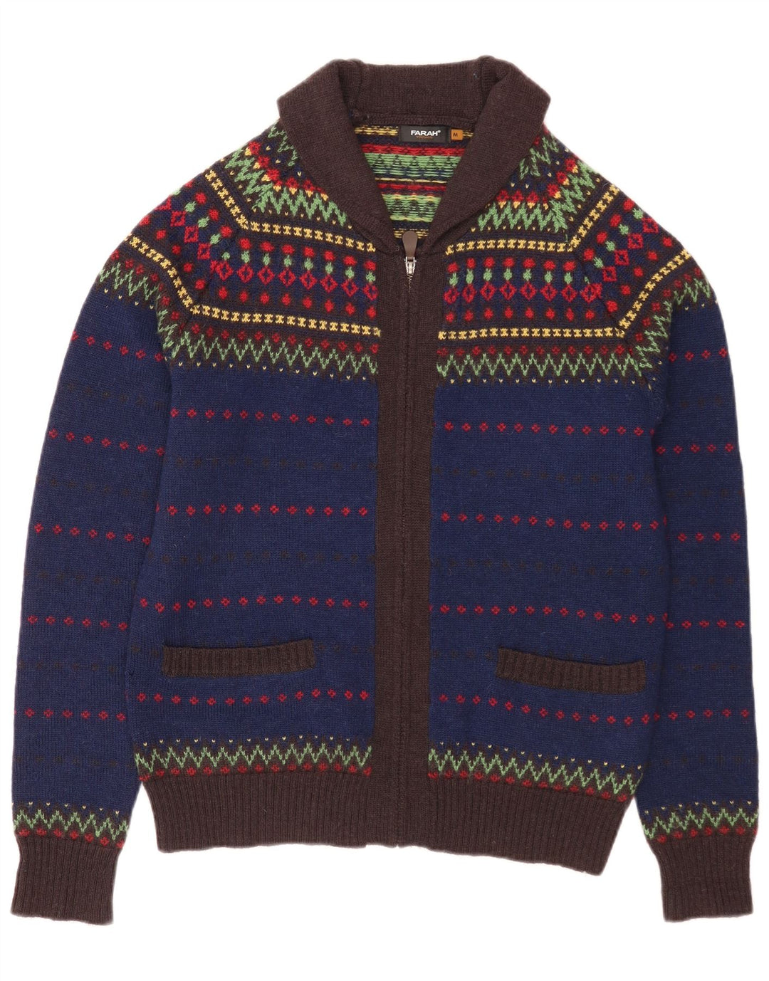 Męski sweter rozpinany Farah z zamkiem błyskawicznym w kolorze średnioniebieskim Fair Isle Wool