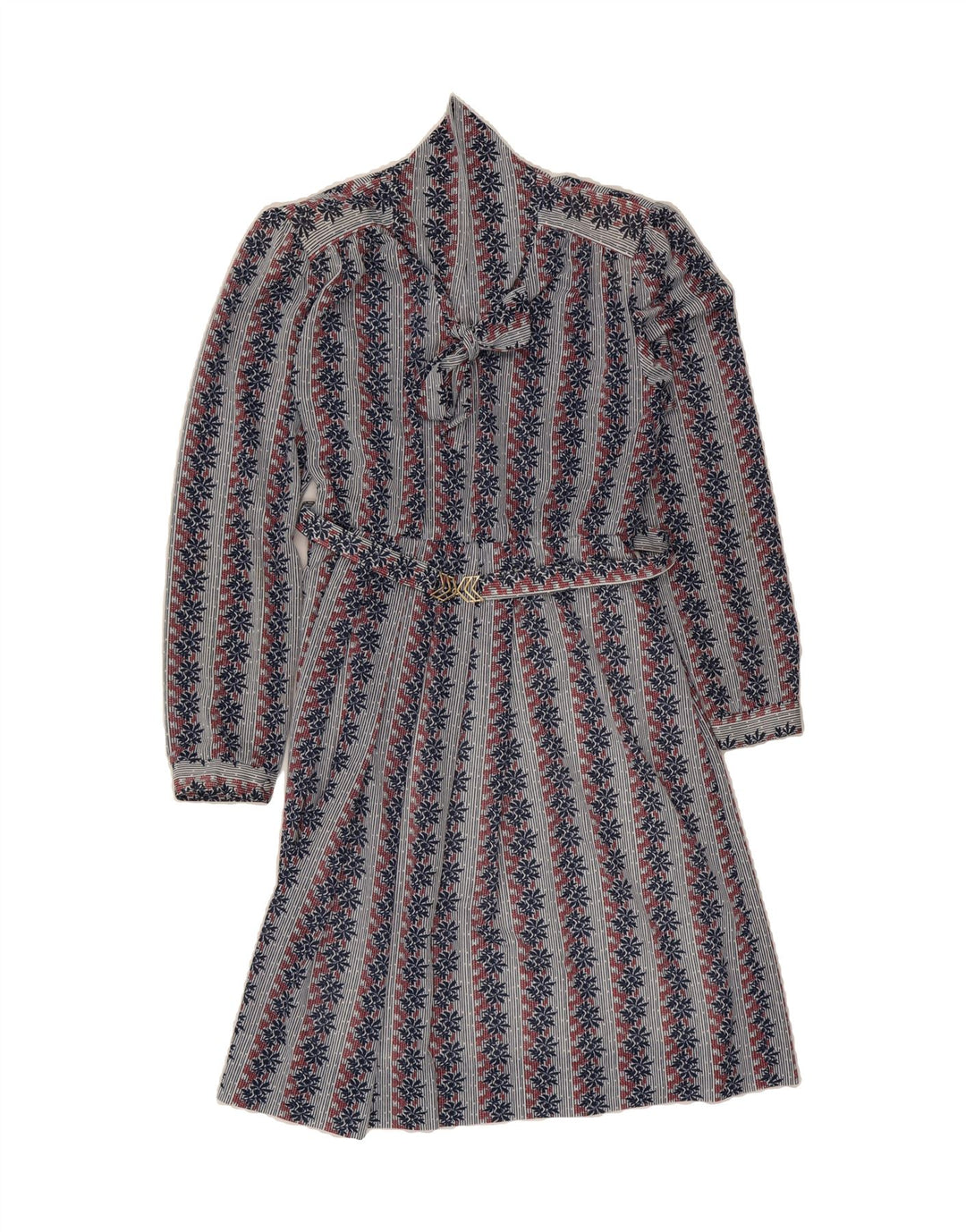 VINTAGE Womens Front Tie A-Line Dress UK 14 Medium Grey Striped Vintage Vintage and Second-Hand Vintage from Messina Hembry 