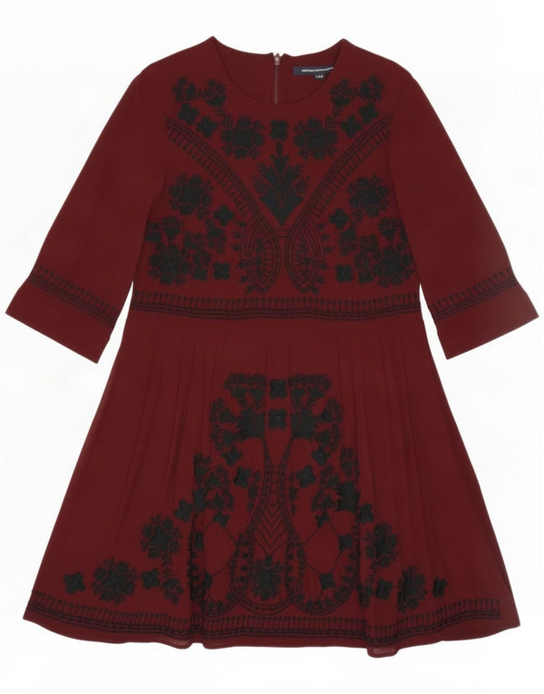 French Connection Womens A-Line Dress UK 10 Small Burgundy Floral