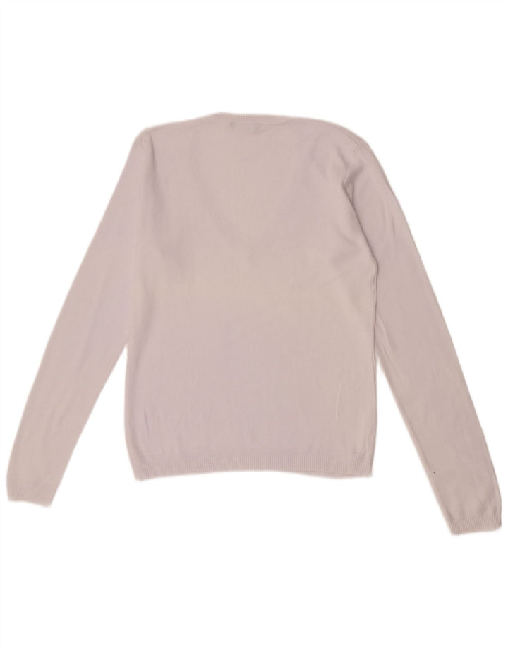 Benetton Womens V-Neck Jumper Sweater UK 12 Medium White
