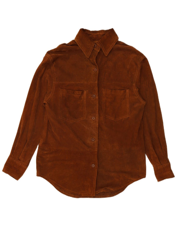 VINTAGE Womens Suede Shirt UK 16 Large Brown