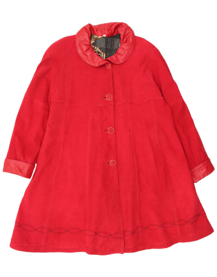 Vintage damski oversize'owy zamszowy płaszcz UK 14 średniej czerwonej skóry