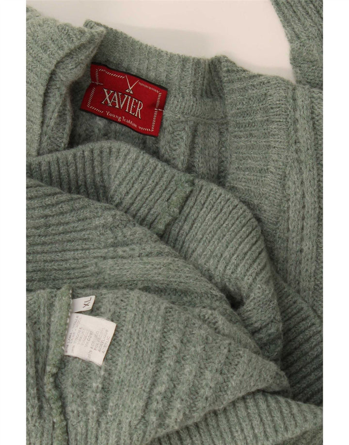 Męski sweter Xavier z dekoltem w kształcie litery V, XL, zielona wełna