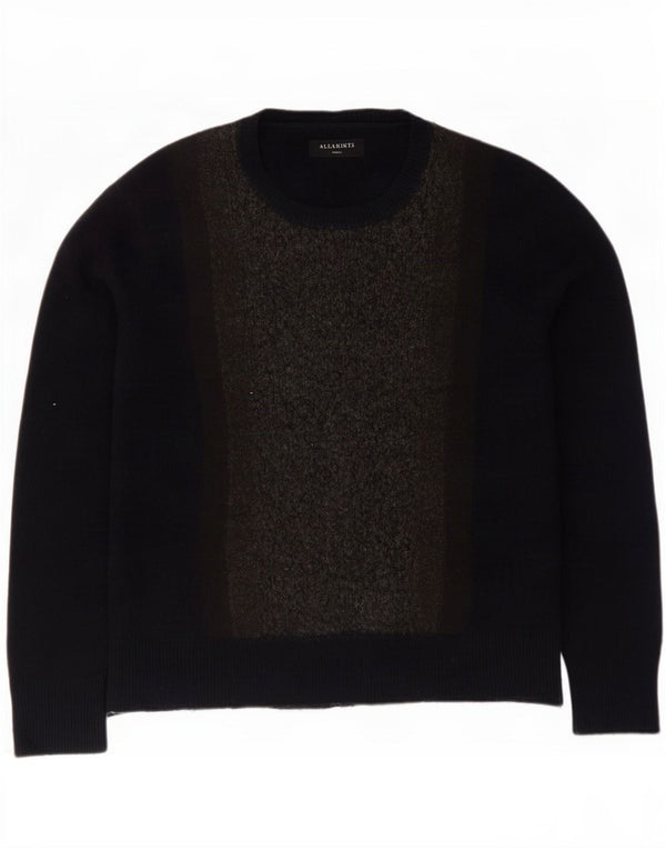 Męski sweter All Saints o luźnym kroju z okrągłym dekoltem, mały, czarny, wełniany w cętki