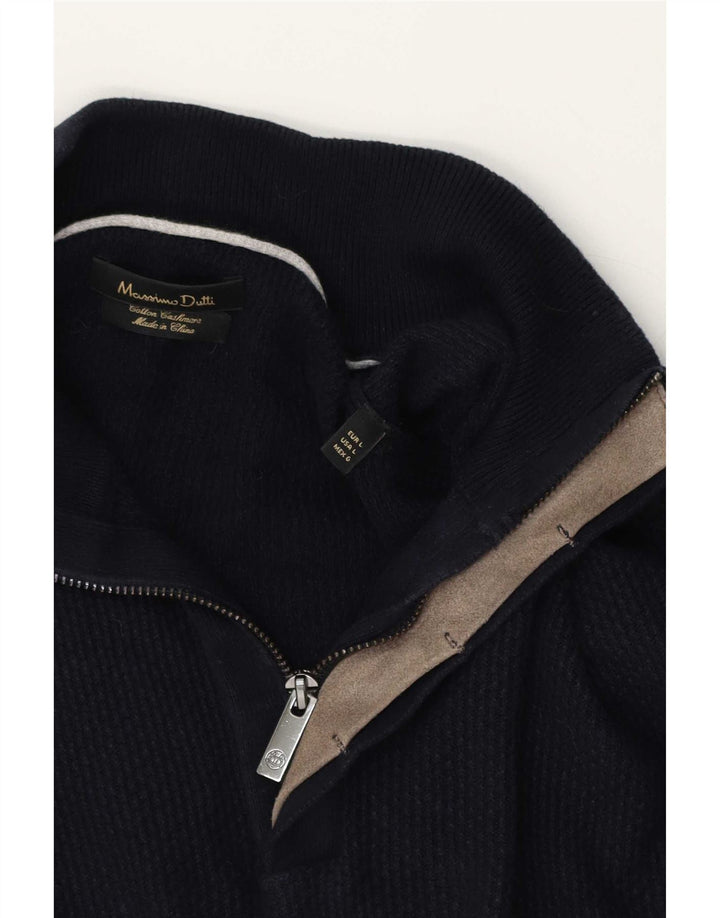 Męski sweter zapinany na zamek Massimo Dutti, duży, granatowy, bawełniany