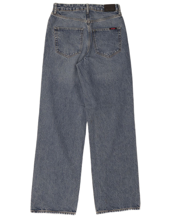 Damskie jeansy Superdry z szeroką nogawką i wysokim stanem W28 L32, niebieska bawełna