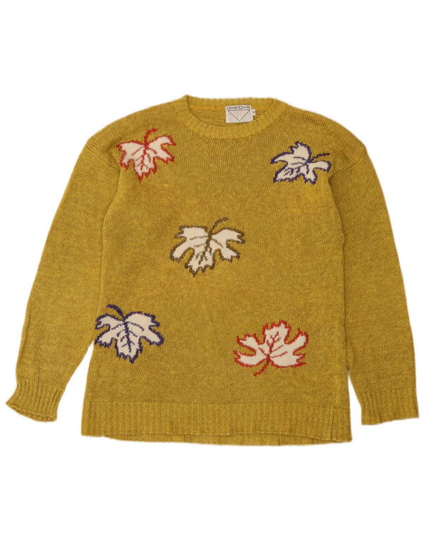 Vintage damski sweter z wycięciem pod szyją, UK 10, mały, żółty w kwiaty
