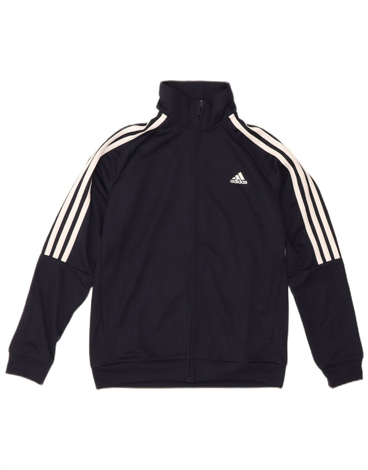 ADIDAS Boys Aeroready Tracksuit Top Jacket 11-12 Years Navy Blue Polyester