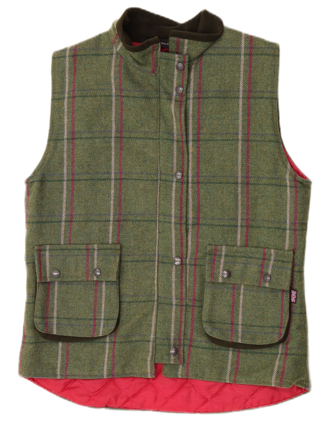 Kamizelka damska Game Technical Apparel UK 14, duża, wełniana w zieloną kratkę