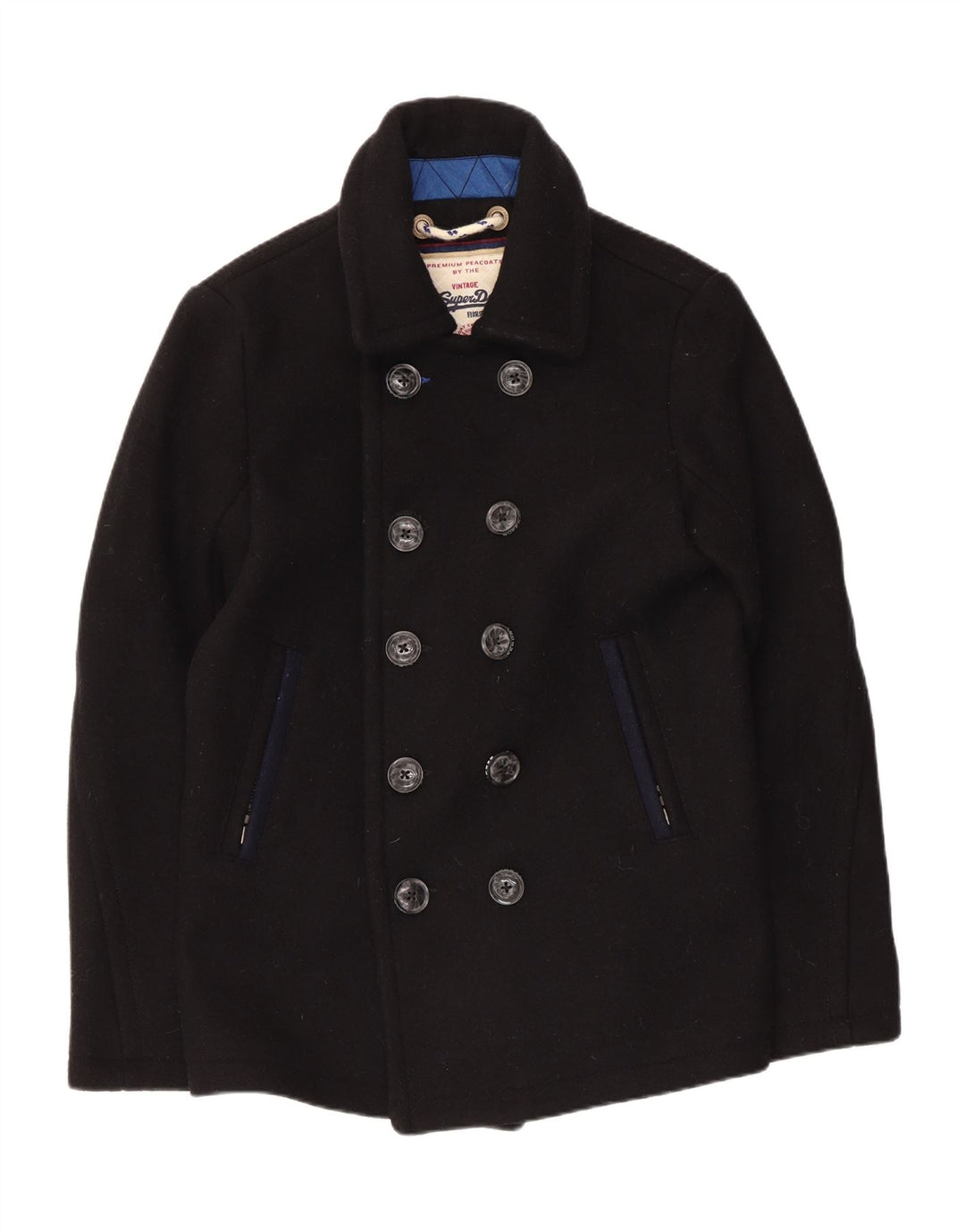 Płaszcz męski Superdry Pea Coat UK 40, duży, czarny, wełniany