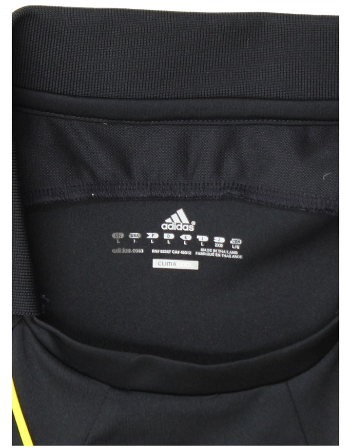 Męska koszulka polo ADIDAS Climacool, duża, czarna, poliestrowa z blokami kolorów