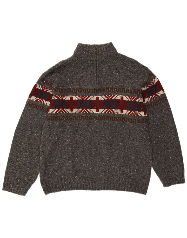 Męski sweter C&A z zamkiem błyskawicznym, duży, szary, akryl Fair Isle
