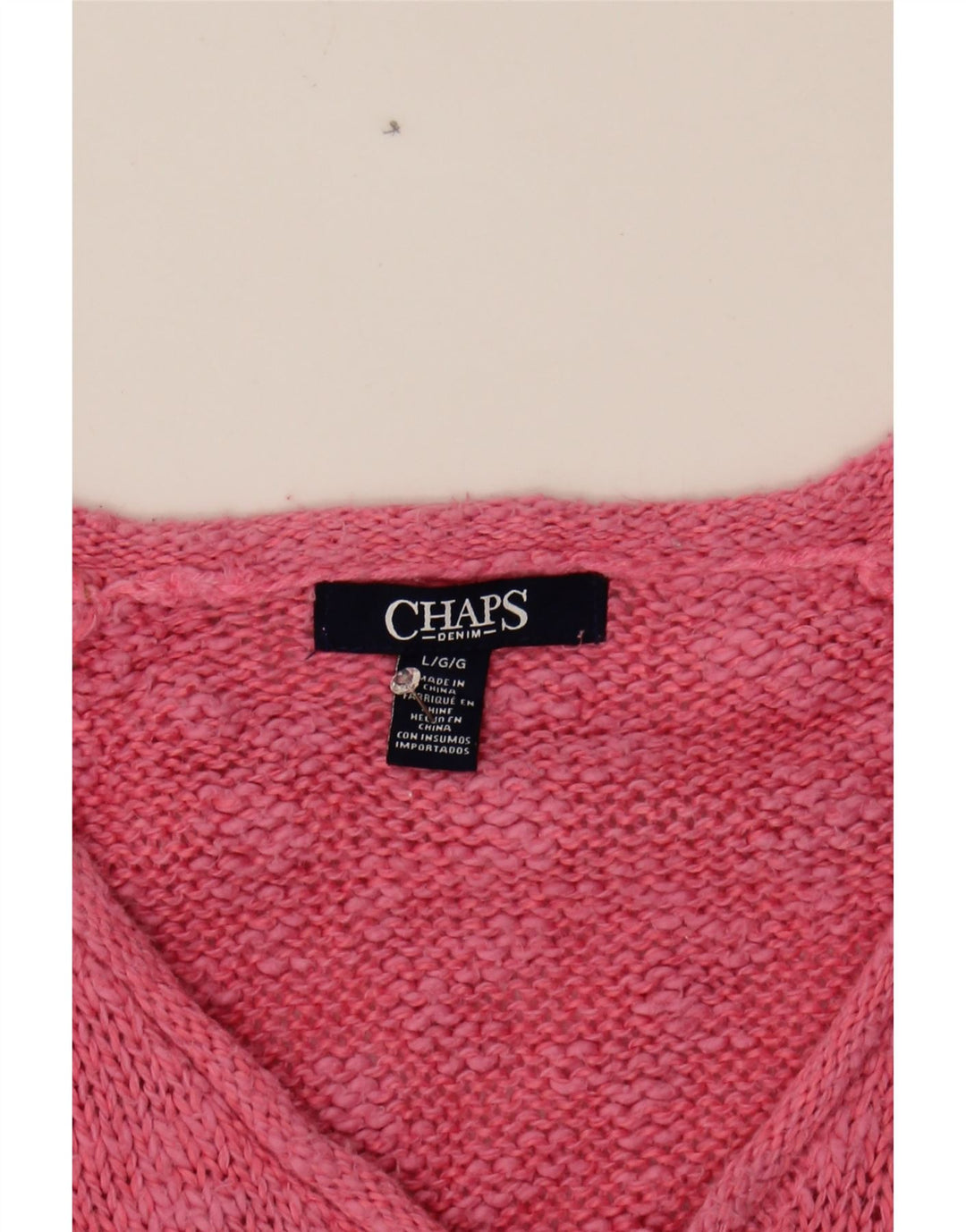 CHAPS Womens V-Neck Jumper Sweater UK 16 Large Pink Cotton Vintage Chaps and Second-Hand Chaps from Messina Hembry 