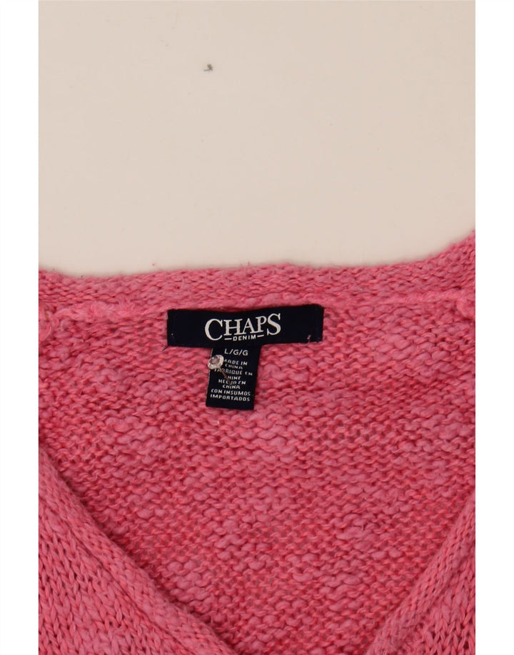 CHAPS Womens V-Neck Jumper Sweater UK 16 Large Pink Cotton Vintage Chaps and Second-Hand Chaps from Messina Hembry 