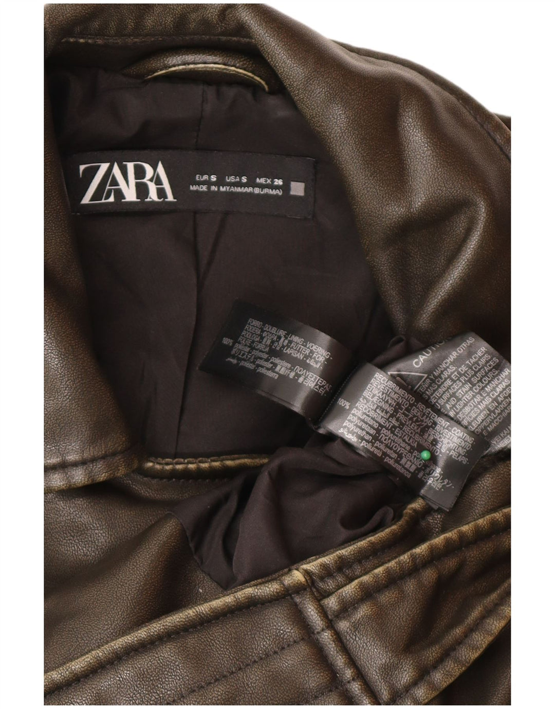 Damska skórzana kurtka motocyklowa oversize Zara UK 10, mała, brązowa, poliester