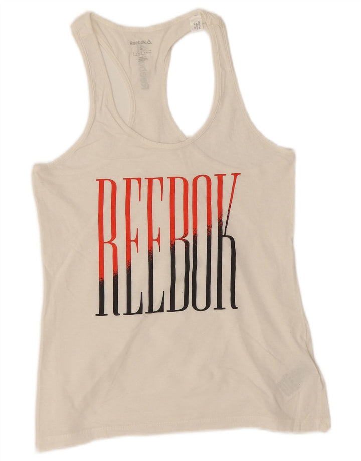 Damska kamizelka Reebok Graphic Top UK 8/10 Mała Biała Bawełna
