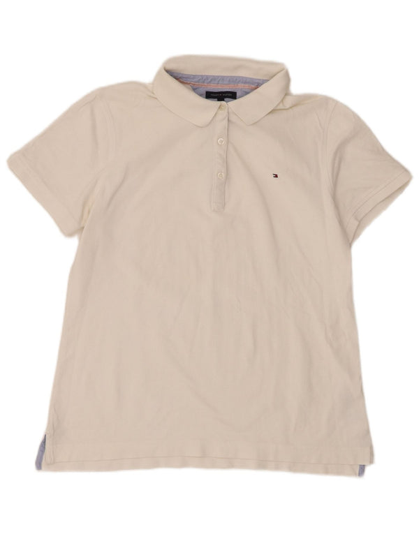 Damska koszulka polo Tommy Hilfiger o klasycznym kroju UK 16, duża, biała bawełna