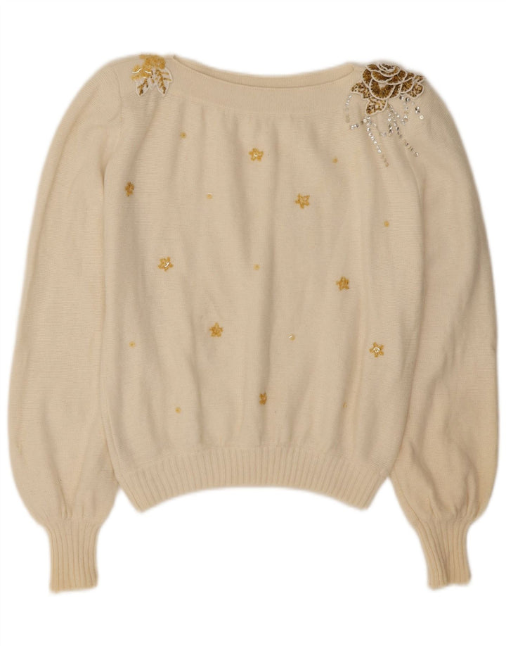 VINTAGE Womens Boat Neck Jumper Sweater IT 44 Medium Off White